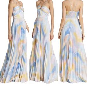 ML Monique Lhuillier Multicolor Pleated Maxi Dress